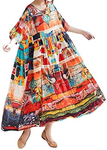 Romacci Women Vintage Loose Dress Boho Plus Size Casual Cute Graffiti Print  O Neck Beach Vacation Travel Maxi Dress Orange price in Saudi Arabia |  Amazon Saudi Arabia | kanbkam