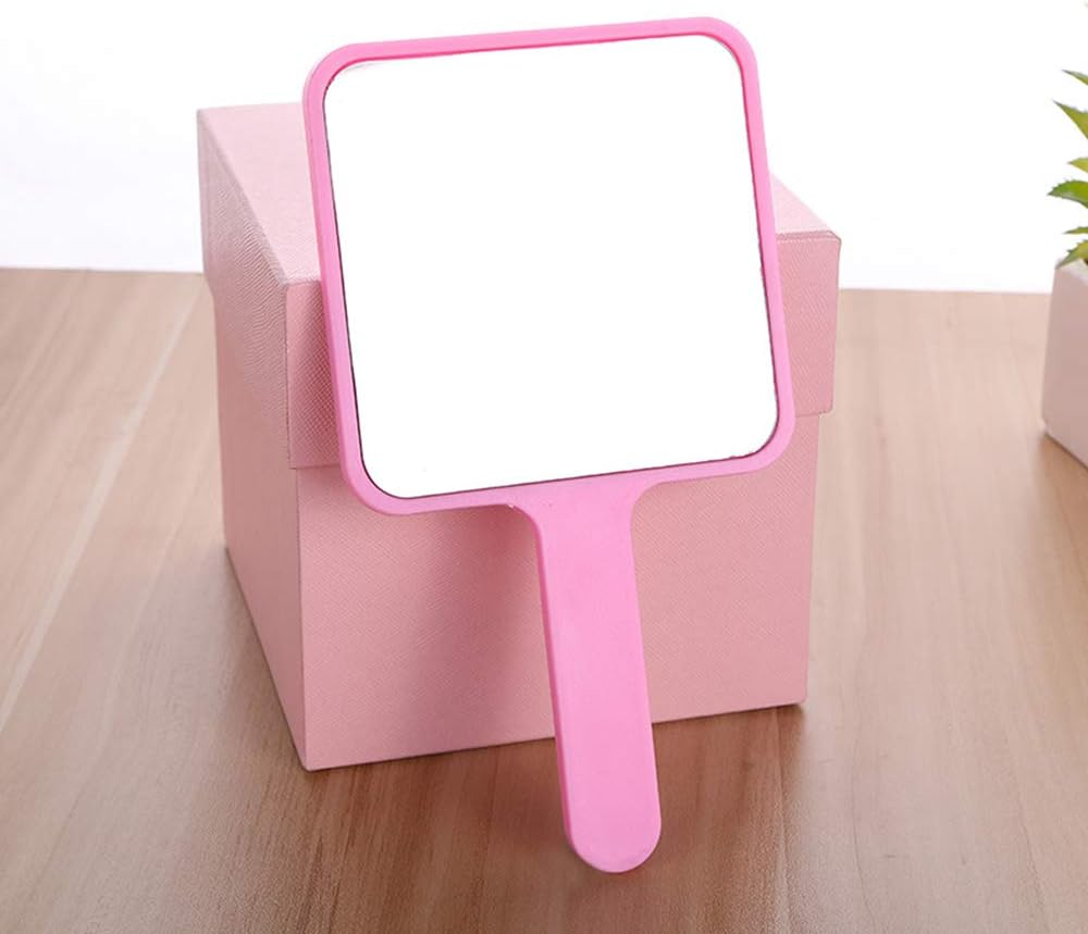 Aestivate Rectangle Hand Mirror, Travel Handheld Mirror, Small Cosmetic Mirror with Handle (Pink): Furniture & Decor