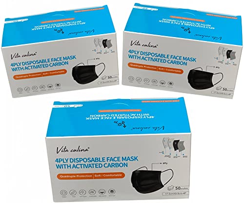 Black Disposable Face Mask individually wrapped Black Masks Medical Mask Black Color 4ply Face Mask with Activated Carbon Disposable 4-layered Disposable Face Masks Masks for Women, Men and Kids (Black individually)