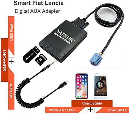 Mercedes Smart Fiat Lancia Stereo AUX Adapter, Digital Car Audio Input Interface with SD Card, MP3 USB, 3.5mm AUX in, Music Player for 8 pin Smart 2003-2010(M06-SMT)