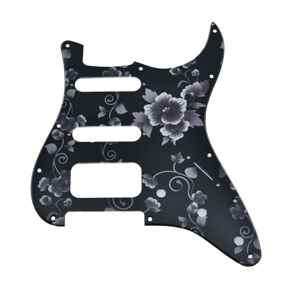 Dopro 11-Hole Strat HSS Guitar Pickguard 2-Screw Humbucking Pickup Mount for American FD Stratocaster Flower Pattern