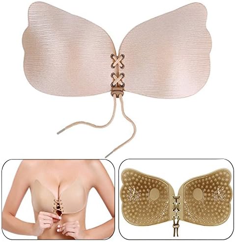 Reusable Strapless Bra Backless Invisible Self Adhesive Push Up Bra Silicone Cups with Drawstring for Wedding &amp; Prom Party Nude B