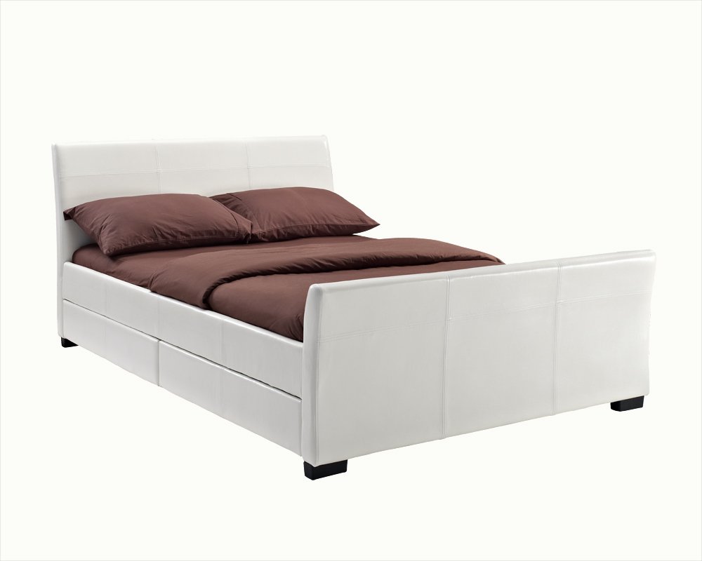 Unmatchable 4 Drawers Faux Leather Storage Sleigh Bed Double King