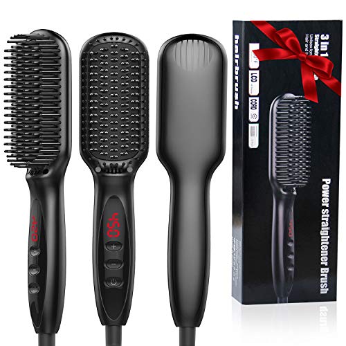 Hair Straightener Brush for Women Men Beard Straightener for Men Ionic with Anti-Scald Heated LED Display for Home & Travel