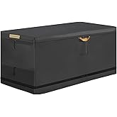 Deck Box Cover Outdoor with Waterproof Zipper, 600D Heavy Duty Patio Garden Storage Box Cover with 2 Reflective Strips and 5.2 M Windproof Buckle Strap, 1 Reflective Handle (63"L x 30"W x 28"H)
