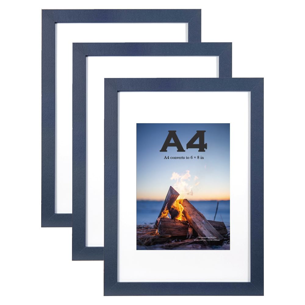 Navy Blue Wooden Picture Frame A4 with Mount,Set of 3,A4 Frame,Poster Frame,certificate frame,Freestanding and Wall Mountable — image 1