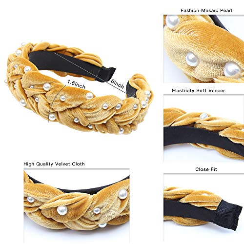 Women Pearl Knot Headbands Velvet Wide Head Hoop Elastic Turban Headwear Hair Accessories for Women Girls