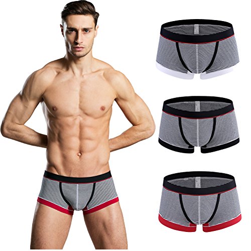 Nuofengkudu Mens Performance Active Sporty Boxer Briefs Trunk Striped Shorts Underwear Pants Pack(Black-Thin3 S)