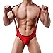 Men's Jockstrap Leotard Underwear Jumpsuits Wrestling Singlet Bodysuit(Red S)
