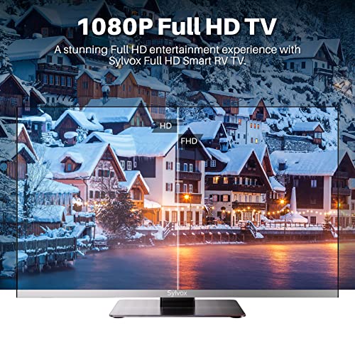 SYLVOX Smart RV TV, 24 inch TV with DVD Player Built-in, 12 Volt TVs for RV Camper 1080P FHD, Google Smart Free Download APPs, Support WiFi Bluetooth, 2 HDMI & 2 USB, AC/DC Powered, Frameless Design
