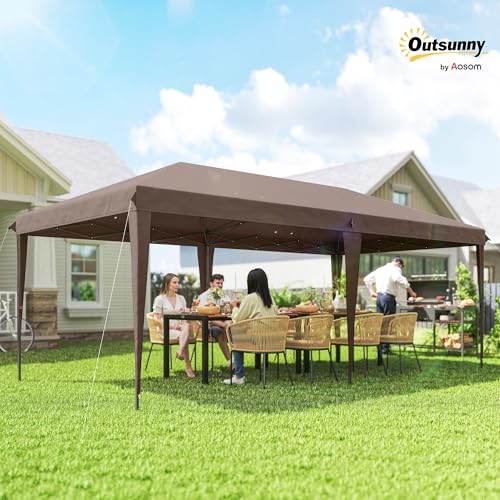 Outsunny 10' x 20' Outdoor Pop Up Canopy Tent Party Tent Instant Shelter W/Carrying Bag, Coffee