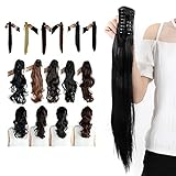Synthetic Claw Ponytail Heat Resistant Handy Jaw Pony Tail One Piece Long Straight Soft Silky for Women Lady Girls 21'' / 21 inch (dark black)