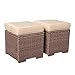 Super Patio Outdoor Ottoman, 2 Piece All Weather Wicker Rattan Patio Ottoman Set with Cushion, Steel Frame, Brown