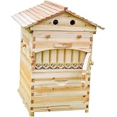 LANGLANG Automatic Wooden bee hive House kit with 7 PCS Upgraded Auto Frame Comb-Beehive Box Honey Free harvesting.