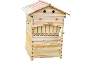 LANGLANG Automatic Wooden bee hive House kit with 7 PCS Upgraded Auto Frame Comb-Beehive Box Honey Free harvesting.