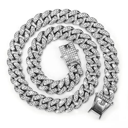 Coitak Cuban Link Chain Necklace, Silver/Gold Chain for Men, Bling Diamond Hip Hop Jewelry for Women 18 Inch
