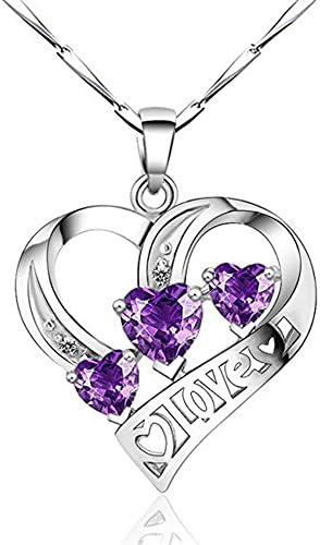 ArtLine Jewels Heart Shaped Pendant necklace Purple Amethyst CZ Alloy White Gold Plated With Box Chain