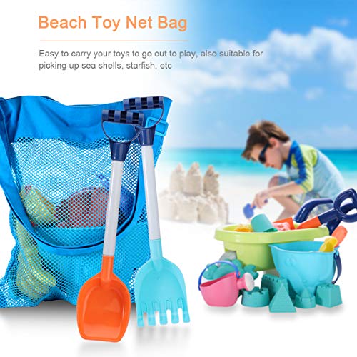 MINGPINHUIUS Beach Toys Kids Boys Beach Sand Toy Set with Barrow Elephant Bucket Two Big Shovels One rake and Mesh Bag Soft Plastic Material (20 pcs)