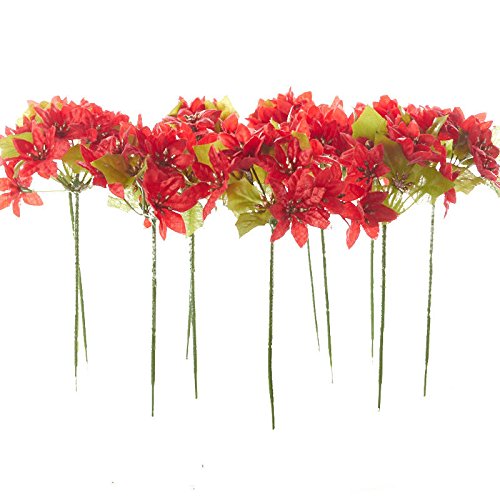 Factory Direct Craft 12 Red Poly Silk Poinsettia Holiday Picks for Christmas Decorating