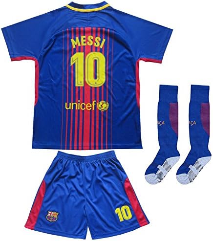 2017/2018 BARCELONA #10 MESSI KIDS HOME SOCCER FOOTBALL JERSEY &amp; SHORTS SOCKS YOUTH SIZES (Navy, 12-13 YEARS)