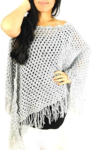 Women's Gray Poncho Alpaca Shawl Handmade Cape