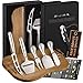 Cheese Board Serving Set, Wooden Charcuterie Platter and Serving Meat Board - 100% Acacia Hardwood Platter with Stainless Steel Cutlery - 3 Cheese Knives, Cheese Fork, Cheese Slicer. Bonus Corkscrew.