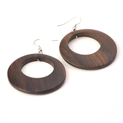 81stgeneration Sterling Silber .925 Holz Ohrringe baumeln Runde Brown 45 mm Französisch Haken