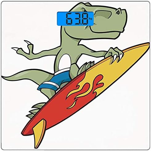 Precision Digital Body Weight Scale Square Reptile Ultra Slim Tempered Glass Bathroom Scale Accurate Weight Measurements,Funny Surfing Trex in Water on Plain Background Safari Flame Cool Fictional Art