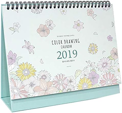 Color Drawing 2019 Calendar Planner Coloring Desk Calendar 12 Months Desk Easel Calendar Wire Bound Coloring Book Planner Organizer Agenda Planner DIY Calendar, 9.4“X7.9” (Pink)