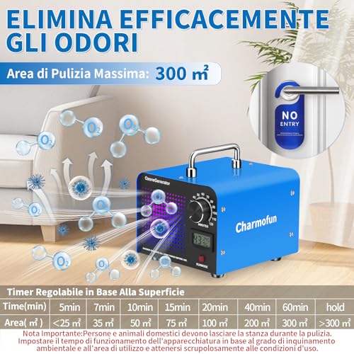 Charmofun Professional Ozone Generator 60000mg/h, Industrial Ozonizer for 300㎡, High Capacity O3 Ozone Machine, Ozone Generator for Home Car Smoking Animals (Blue)