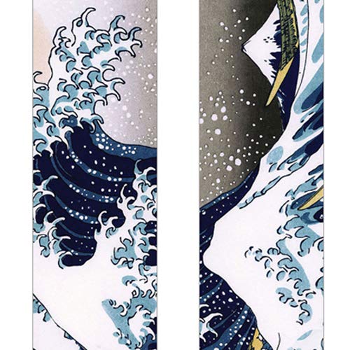 Hokusai the Great Wave Print Lanyard with PU Leather ID Badge Holder Wallet with 3 Card Pockets, Safety Breakaway Clip. Gift of Carabiner Keychain Flashlight. Lanyard for Cruise or Work.