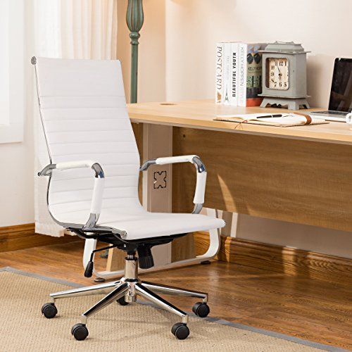 2-Packs YAMASORO High Back Office Ribbed Task Chair Leather Swivel Tilt Adjustable Chair Designer Executive Manager Staff office, Conference Room Reception, Home Office