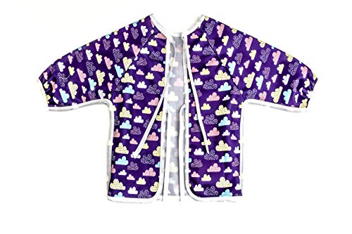 Pikababy Long Sleeved Bib Waterproof Bibs with pocket - 6 to 24 months baby girl and boy colors (Clouds) - Thumbnail 2
