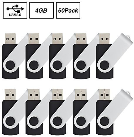 JUANW 50Pieces 4GB USB 2.0 Flash Drive Memory Stick Fold Storage Thumb Stick Pen Black