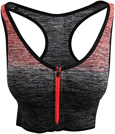Finnkarelia Zip Front Closure Sports Bras,Wireless Medium Impact Racerback Workout Bra for Yoga, Miss Size