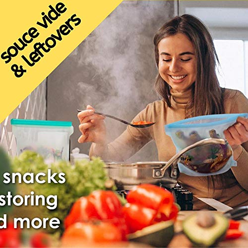 Reusable Silicone Food Storage Bags+Beeswax Wrap/Silicone ziploc containers for Sandwich & more -Leakproof and Completely Plastic-Free & Environment-Friendly/Freezer Dishwasher Safe lunch bag/Set of 5
