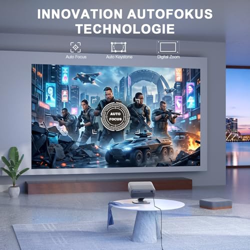 Smart Projector 4K 【Official Apps & Dolby Audio】4200 ANSI Video Projector, Auto Focus & Trapezoidal Correction, VISSPL 1080P Full HD WiFi6 Bluetooth Home Cinema / Outdoor Projector with 360° Holder