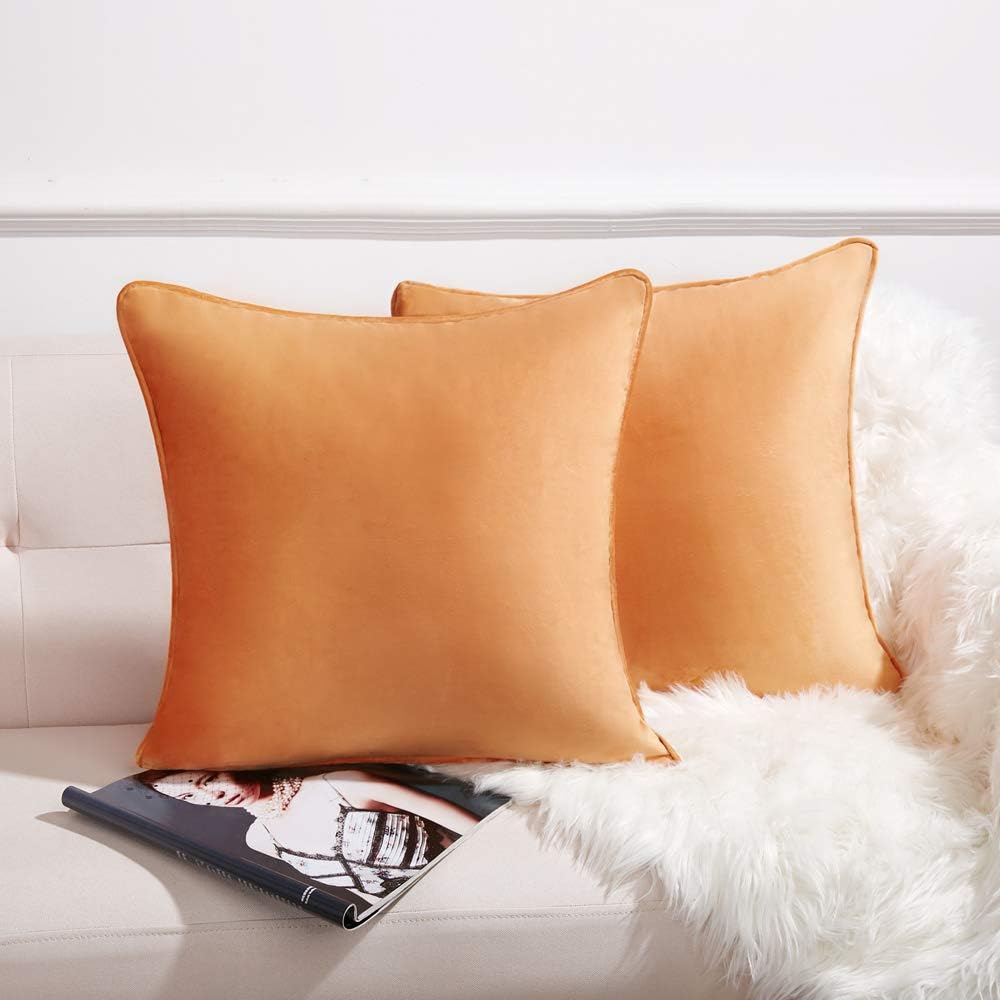 Anickal Set of 2 Orange Fall Velvet Pillow Covers Decorative Square Throw Pillow Covers 20x20 Inch for Sofa Couch Decoration