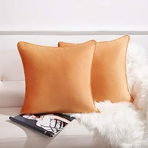 Anickal Set of 2 Orange Fall Velvet Pillow Covers Decorative Square Throw Pillow Covers 20x20 Inch for Sofa Couch Decoration