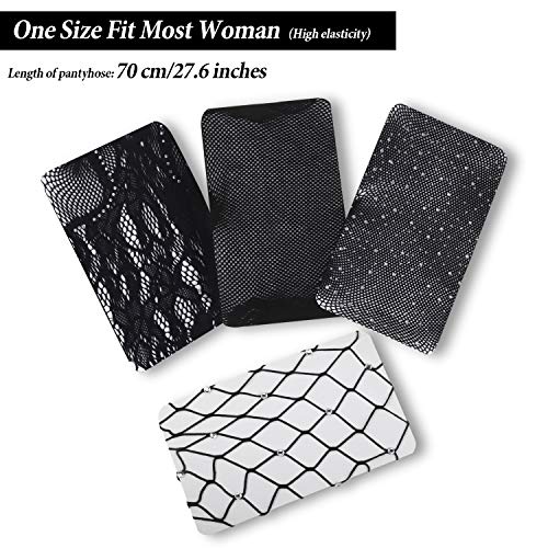 SATINIOR-4-Paia-Fishnet-con-Strass-Luccicanti-Calze-a-Rete-Nero-Alte-a-Vita-da-Donna-Collant-Nero-A-Rete-Motivo-Floreale
