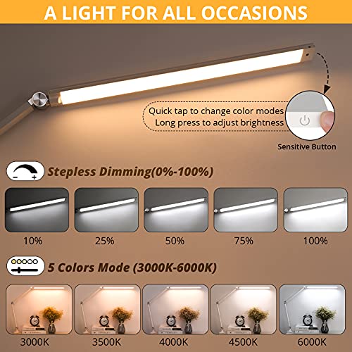 LED Desk Lamp with Remote, Swing Arm Gooseneck Lamp with Clamp, 141