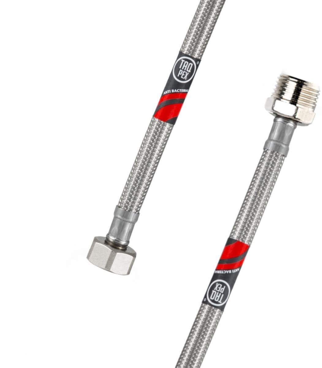 Tucai DN8 FLX Flexible Plumbing Hose, 3/8 Inch Nut x 3/8 Inch External Thread, Silver, Kink-Resistant, DVGW Drinking Water Approved, 300 mm Length, 1 Pack