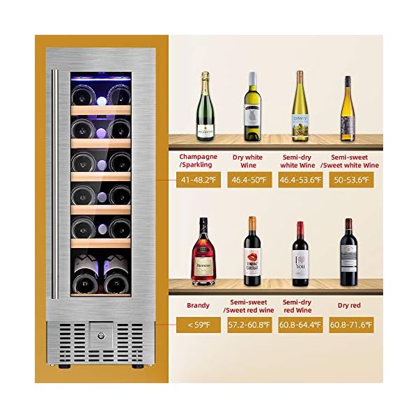 Joy-Pebble-Wine-Cooler-18-Bottle-Built-in-Wine-Cellar-with-Stainless-Steel-Double-Layer-Tempered-Glass-Door-and-Temperature-Memory-Function