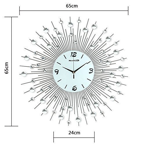 NEOTEND 3D Wall Clock 64pcs Diamonds Decorative Clock Diameter 25.6"