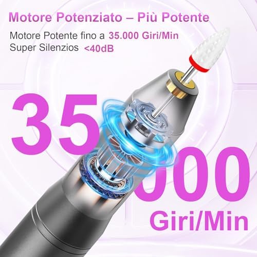 Fresa per Unghie Professionale – 12 in 1 Trapano Unghie Elettrico 35000 RPM con Display LCD, 5 Velocità Regolabili. Fresa per unghiein Gel e Acrilico, Manicure e Pedicure