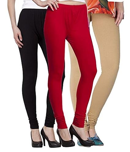 Churidar Leggings Combo of 3 (Red, Black, Skin)
