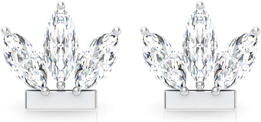 IGI Certified Marquise Diamond Bar Studs, Lotus Flower Cartilage Girls Earrings, Diamond (IJ-SI Color Clarity) Tragus Conch Earrings, Bridal Earring, Valentine Day Gift, Screw Back