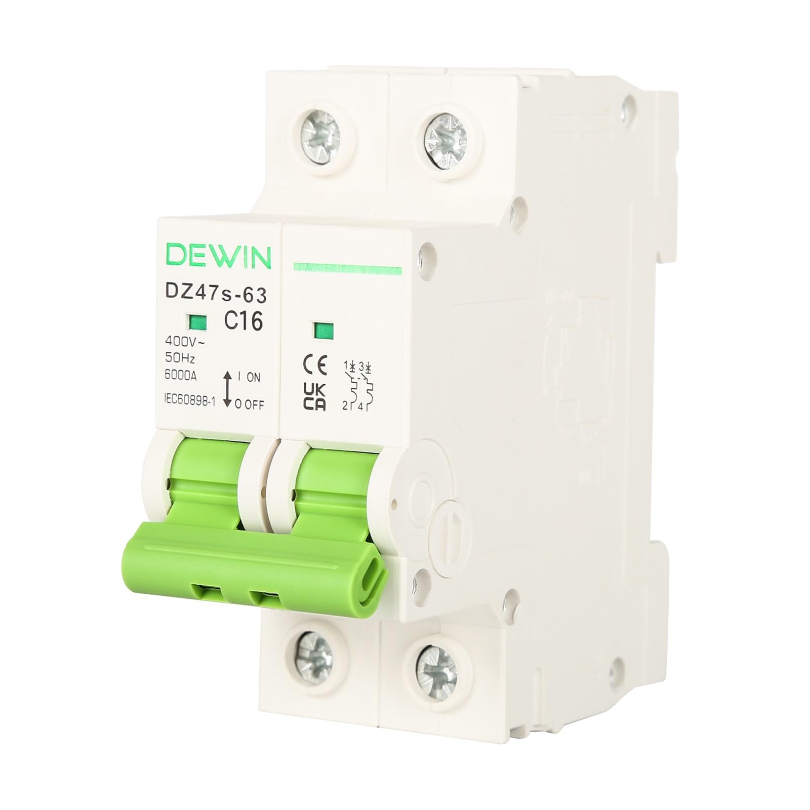 DEWIN Miniature Circuit Breaker, 2P 16A AC 400V Household Mini Circuit Breakers MCB with Overload and Short Circuit Protection for Homes, Commercial Buildings, Industrial Equipment