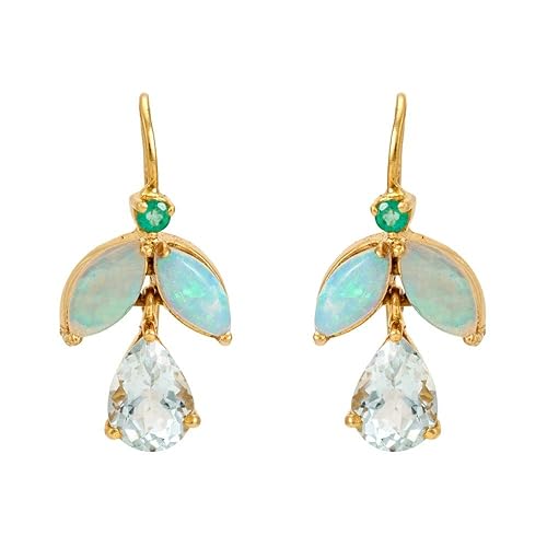 Yellow Gold, Emerald and Opal Drop Earrings for Women