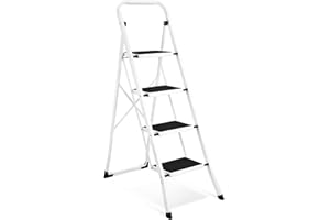 Soctone Step Ladder 4 Step Folding with Anti-Slip Pedal, Lightweight 4 Step Ladder with Handrails, 330 lbs Capacity Perfect for Kitchen & Household, White